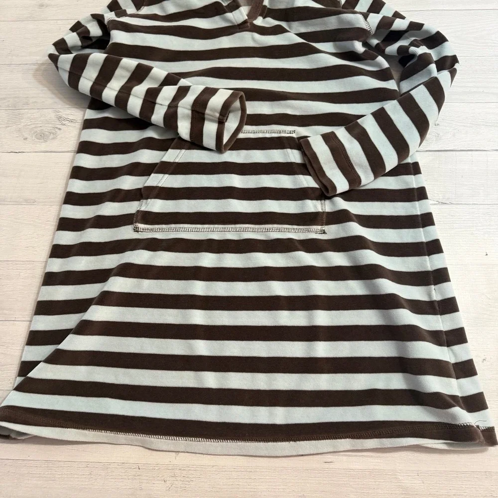 Mini Boden girls light blue/brown hoodie velvet hoodie‎ dress 11/12